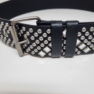 NBW – Vine & Thistle Wide Black Leather Belt with Studs and Crystals (sz: Large)
